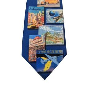 Vintage 2000 Ralph Marlin Novelty Tie On the Road Again Post Card Travel Motif